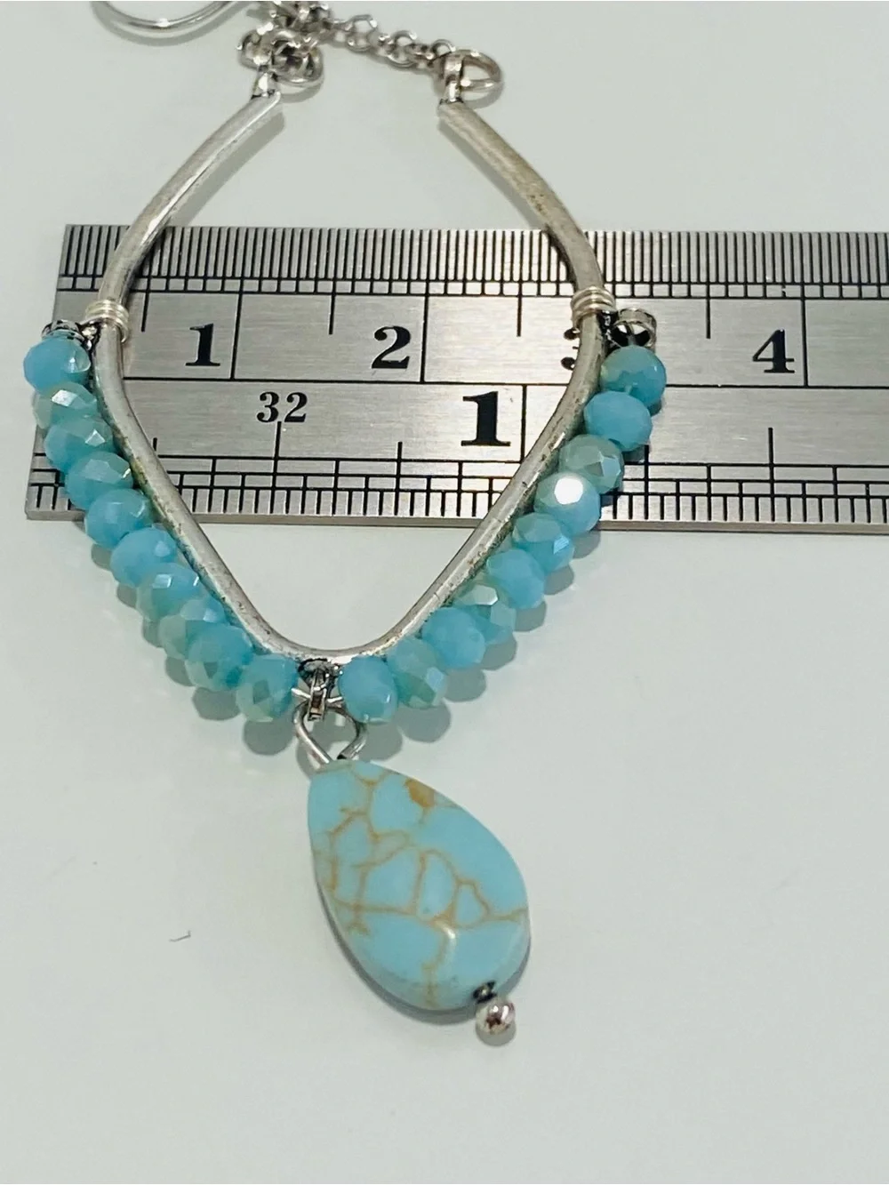Premier Designs Silvertone Earrings with Faux Turquoise Beads and Drop Stones